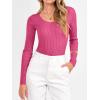 imageANRABESS Womens Ribbed Fitted Sweater Long Sleeve Shirts Scoop Neck Lightweight Casual Knit Slim Tops 2025 Fall OutfitsHot Pink