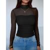imageANRABESS Womens Sexy Mesh Long Sleeve Shirts Trendy Mock Neck Sheer Ruched Going Out Tops Fall Slim Fit Blouses 2025Black