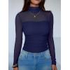 imageANRABESS Womens Sexy Mesh Long Sleeve Shirts Trendy Mock Neck Sheer Ruched Going Out Tops Fall Slim Fit Blouses 2025Navy Blue