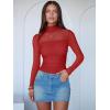 imageANRABESS Womens Sexy Mesh Long Sleeve Shirts Trendy Mock Neck Sheer Ruched Going Out Tops Fall Slim Fit Blouses 2025Red