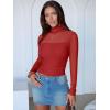 imageANRABESS Womens Sexy Mesh Long Sleeve Shirts Trendy Mock Neck Sheer Ruched Going Out Tops Fall Slim Fit Blouses 2025Red