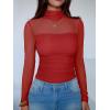 imageANRABESS Womens Sexy Mesh Long Sleeve Shirts Trendy Mock Neck Sheer Ruched Going Out Tops Fall Slim Fit Blouses 2025Red