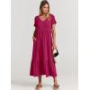imageANRABESS Womens Summer Casual Short Sleeve T Shirts Maxi Dress Flowy V Neck Tiered Beach Vacation Sundress 2025 OutfitsRose Hot Pink