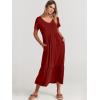 imageANRABESS Womens Summer Casual Short Sleeve T Shirts Maxi Dress Flowy V Neck Tiered Beach Vacation Sundress 2025 OutfitsWine Red Burgundy