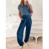 imageANRABESS Womens Two Piece Outfits Knit Sweater Vest Crop Top Pants Lounge Matching Tracksuit Sweatsuit Travel Clothes SetsDeep Blue