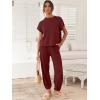 imageANRABESS Womens Two Piece Outfits Knit Sweater Vest Crop Top Pants Lounge Matching Tracksuit Sweatsuit Travel Clothes SetsMaroon Red