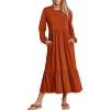 imageANRABESS Long Sleeve Midi Dresses for Women Casual 2025 Fall Crewneck A Line Tiered Flowy Loose Trendy Dresses with PocketsBrick Red
