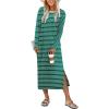 imageANRABESS Long Sleeve Midi Dresses for Women Fall Fashion Casual Vacation Crewneck Loose Split Striped Long Tshirts DressGreen White Stripe
