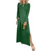 imageANRABESS Women Long Sleeve Dresses 2025 Fall Casual Crewneck Loose Fit Split Flowy WrinkleFree Travel Vacation Maxi DressForest Green