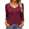 imageANRABESS Womens 34 Length Sleeve Top V Neck Summer TShirts Basic Tee 2025 Fall Casual Loose Fit Tunic Shirts Work BlouseBurgundy
