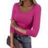 imageANRABESS Womens 34 Sleeve Scoop Neck Tops Ribbed Knit Slim Fitted Casual Basic Tee Shirts 2025 Fall Trendy Going Out TShirtHot Pink