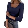 imageANRABESS Womens 34 Sleeve Scoop Neck Tops Ribbed Knit Slim Fitted Casual Basic Tee Shirts 2025 Fall Trendy Going Out TShirtNavy Blue