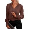 imageANRABESS Womens Business Casual Tops V Neck Puff Long Sleeve Shirts Dressy Office Work Blouse 2025 Fall Outfits ClothesCoffee