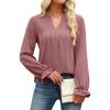 imageANRABESS Womens Dressy Casual Blouses V Neck Long Sleeve 2025 Fall Loose Fit Tunic Tops Pleated T Shirts Trendy OutfitsDusty Rose