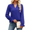 imageANRABESS Womens Dressy Casual Blouses V Neck Long Sleeve 2025 Fall Loose Fit Tunic Tops Pleated T Shirts Trendy OutfitsRoyal Blue