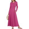 imageANRABESS Womens Long Sleeve Maxi Dress 2025 Fall Casual Button Fit ampamp Flare ALine Swing Flowy Long Dresses Trendy OutfitsHot Pink