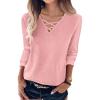 imageANRABESS Womens Long Sleeve Shirts V Neck Criss Cross Loose Fit Tops 2025 Fall Trendy Tees Dressy Casual Blouses TShirtsCoral