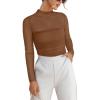 imageANRABESS Womens Sexy Mesh Long Sleeve Shirts Trendy Mock Neck Sheer Ruched Going Out Tops Fall Slim Fit Blouses 2025Brownish Yellow