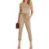 imageANRABESS Womens Summer Sleeveless Jumpsuits Casual Dressy Stretchy Crewneck Rompers One Piece Outfits Fall Fashion 2025Khaki