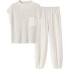 imageANRABESS Womens Two Piece Outfits Knit Sweater Vest Crop Top Pants Lounge Matching Tracksuit Sweatsuit Travel Clothes SetsWhite