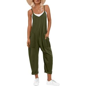 imageANRABESS Jumpsuits for Women Casual Summer Overalls Sleeveless Spaghetti Strap Romper Jumpers Trendy Beach Vacation OutfitsArmy Green