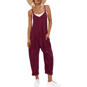 imageANRABESS Jumpsuits for Women Casual Summer Overalls Sleeveless Spaghetti Strap Romper Jumpers Trendy Beach Vacation OutfitsBurgundy