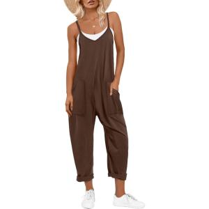 imageANRABESS Jumpsuits for Women Casual Summer Overalls Sleeveless Spaghetti Strap Romper Jumpers Trendy Beach Vacation OutfitsDeep Coffee