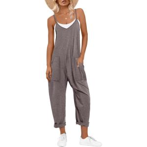imageANRABESS Jumpsuits for Women Casual Summer Overalls Sleeveless Spaghetti Strap Romper Jumpers Trendy Beach Vacation OutfitsGray Taupe