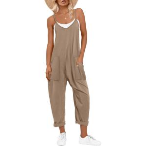 imageANRABESS Jumpsuits for Women Casual Summer Overalls Sleeveless Spaghetti Strap Romper Jumpers Trendy Beach Vacation OutfitsLight Brown  Khaki