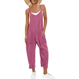 imageANRABESS Jumpsuits for Women Casual Summer Overalls Sleeveless Spaghetti Strap Romper Jumpers Trendy Beach Vacation OutfitsPink