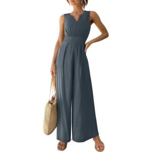 imageANRABESS Jumpsuits for Women Summer Dressy Casual Linen Romper Sleeveless V Neck High Waist Wide Leg Beach Vacation OutfitsDeep Grey