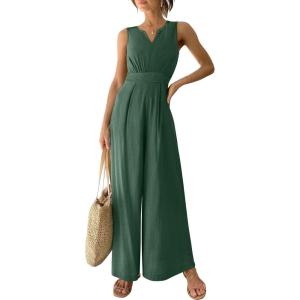 imageANRABESS Jumpsuits for Women Summer Dressy Casual Linen Romper Sleeveless V Neck High Waist Wide Leg Beach Vacation OutfitsGrass