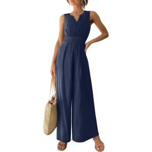 imageANRABESS Jumpsuits for Women Summer Dressy Casual Linen Romper Sleeveless V Neck High Waist Wide Leg Beach Vacation OutfitsNavy Blue
