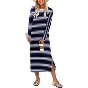 imageANRABESS Long Sleeve Midi Dresses for Women Fall Fashion Casual Vacation Crewneck Loose Split Striped Long Tshirts DressBlue White Stripe