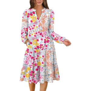 imageANRABESS Long Sleeve Midi Dresses for Women V Neck 2025 Fall Fashion Casual Loose Fit Flowy Swing Tiered Vacation Boho DressMulticolour Floral