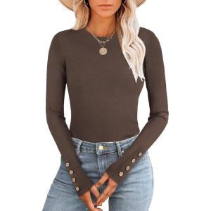 imageANRABESS Long Sleeve Shirts for Women Thermal Crewneck Basic Fleece Top Casual TShirts 2025 Fall Winter Warm UndershirtsDark Brown