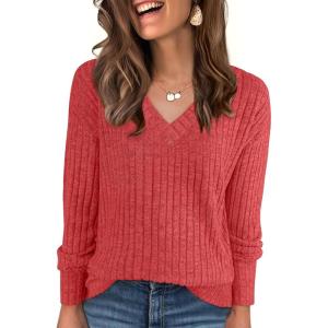 imageANRABESS Long Sleeve Shirts for Women V Neck Casual Fall Tops Loose Fit Lightweight Sweaters Tunic Fashion 2025 ClothesBright Red