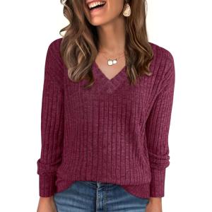 imageANRABESS Long Sleeve Shirts for Women V Neck Casual Fall Tops Loose Fit Lightweight Sweaters Tunic Fashion 2025 ClothesBurgundy
