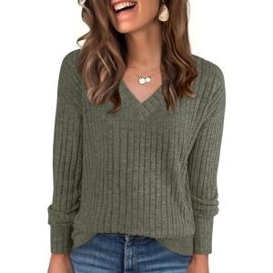 imageANRABESS Long Sleeve Shirts for Women V Neck Casual Fall Tops Loose Fit Lightweight Sweaters Tunic Fashion 2025 ClothesDeep Green