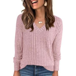 imageANRABESS Long Sleeve Shirts for Women V Neck Casual Fall Tops Loose Fit Lightweight Sweaters Tunic Fashion 2025 ClothesGrey Pink