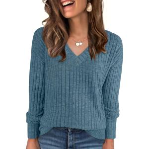 imageANRABESS Long Sleeve Shirts for Women V Neck Casual Fall Tops Loose Fit Lightweight Sweaters Tunic Fashion 2025 ClothesLake Blue