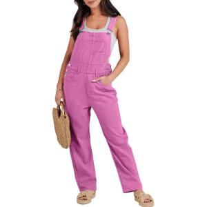 imageANRABESS Overalls for Women Loose Fit Denim Overalls Adjustable Strap Jean Jumpsuit Bib Romper 2025 Fall Casual Work OutfitsHot Pink
