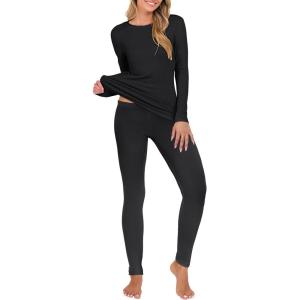 imageANRABESS Thermal Underwear for Women Long Johns Fleece Lined Base Layer Pajama Set Cold Weather Top Bottom Winter ClothingBlack