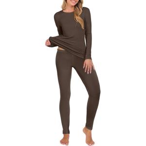 imageANRABESS Thermal Underwear for Women Long Johns Fleece Lined Base Layer Pajama Set Cold Weather Top Bottom Winter ClothingDark Brown