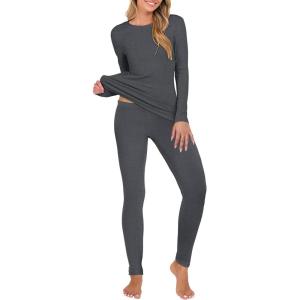 imageANRABESS Thermal Underwear for Women Long Johns Fleece Lined Base Layer Pajama Set Cold Weather Top Bottom Winter ClothingDeep Gray