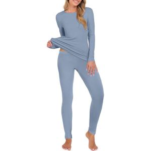 imageANRABESS Thermal Underwear for Women Long Johns Fleece Lined Base Layer Pajama Set Cold Weather Top Bottom Winter ClothingDusty Blue