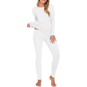 imageANRABESS Thermal Underwear for Women Long Johns Fleece Lined Base Layer Pajama Set Cold Weather Top Bottom Winter ClothingWhite