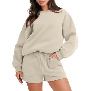 imageANRABESS Women 2 Piece Outfits Sweat Shorts Sets 2025 Oversized Casual Lounge Matching Set Sweatsuit Tracksuit Fall ClothesAlmond