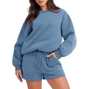 imageANRABESS Women 2 Piece Outfits Sweat Shorts Sets 2025 Oversized Casual Lounge Matching Set Sweatsuit Tracksuit Fall ClothesDeep Blue