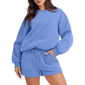imageANRABESS Women 2 Piece Outfits Sweat Shorts Sets 2025 Oversized Casual Lounge Matching Set Sweatsuit Tracksuit Fall ClothesSky
